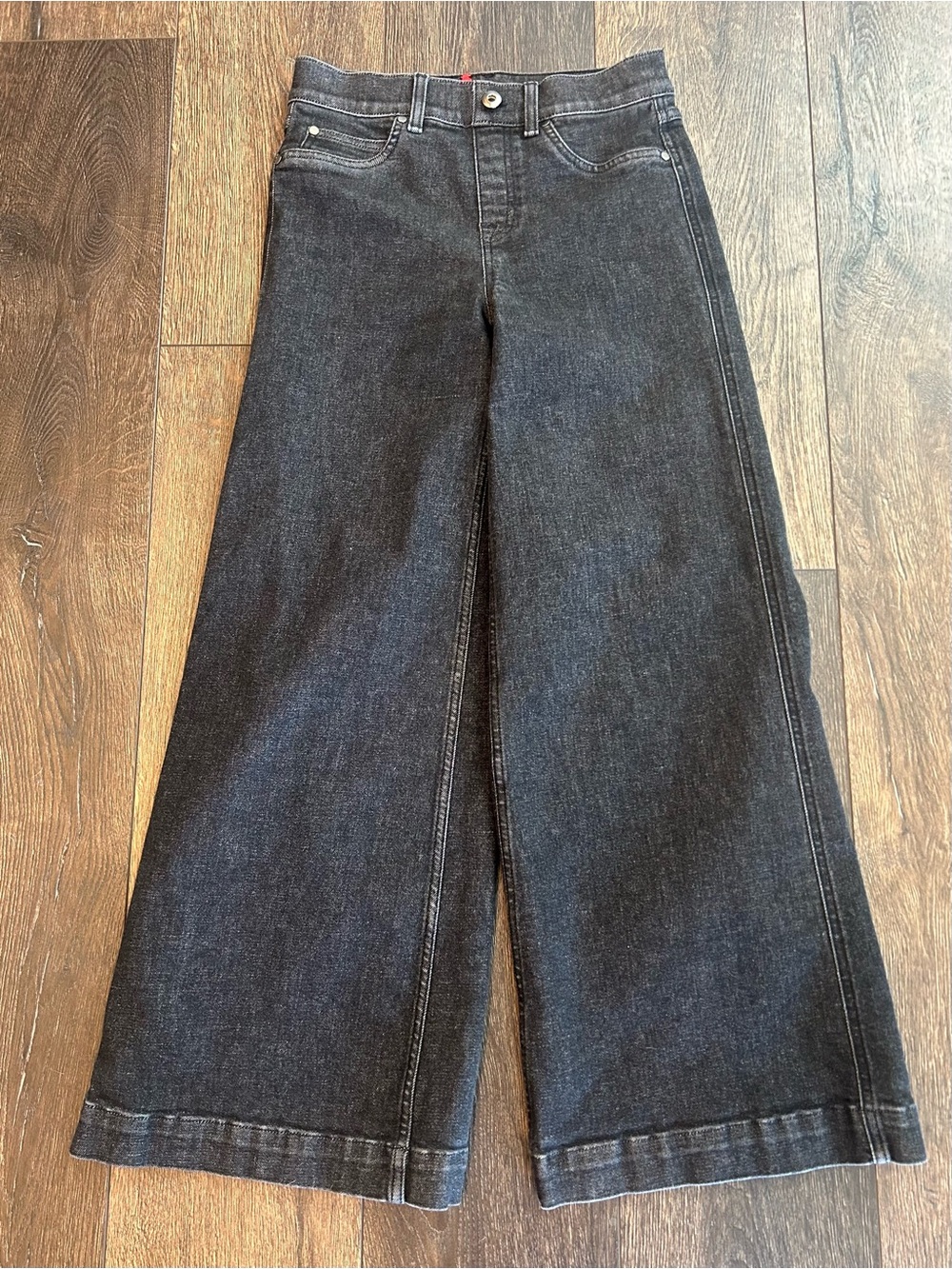 Spanx Wide Leg Jeans Charcoal High Rise Pull-On Stretch Denim Size PS